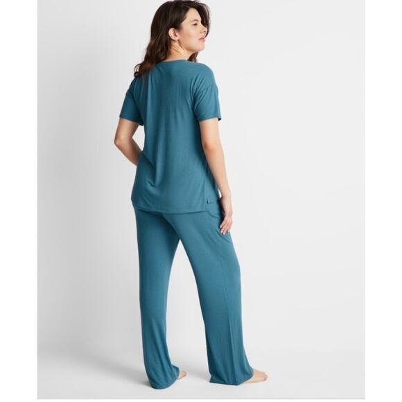 State of Day Women's 2-Pc. Ribbed Short-Sleeve Pajamas Set,- Tapestry/Green XS - Picture 2 of 3